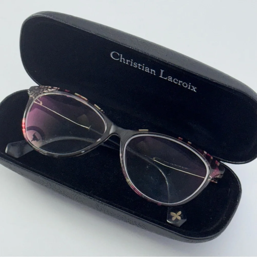 Christian Lacroix Tortoise Eyeglass Frames Prescription Faux Leather Hard Case
